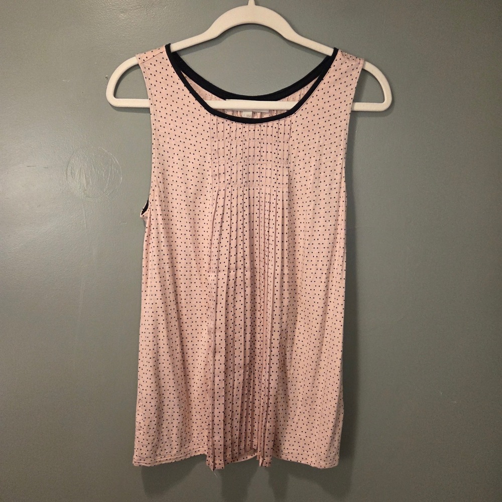 Ann Taylor Loft Women's Sleeveless Blouse Size S Pink & Black Polka Dot